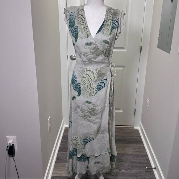 NWT All Saints Dela Ngaru Sea Green Flowy Crepe Wrap Dress US Size 0 - Picture 4 of 13